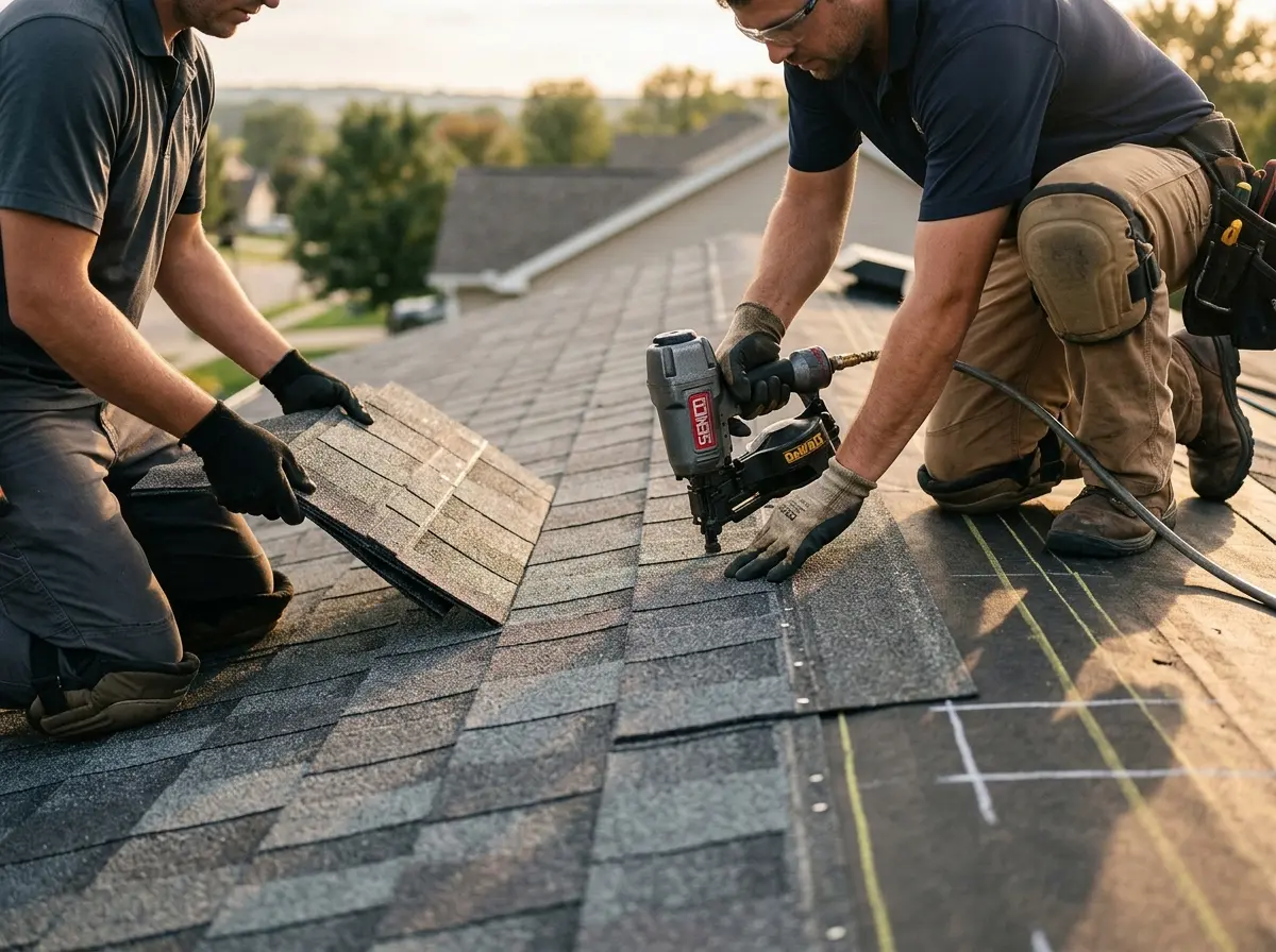 Professional roofer working on a residential roof in Clearwater